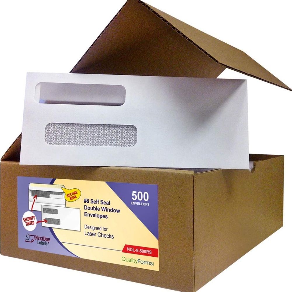 Box of 500 Ready-Seal Double Window Security Envelopes